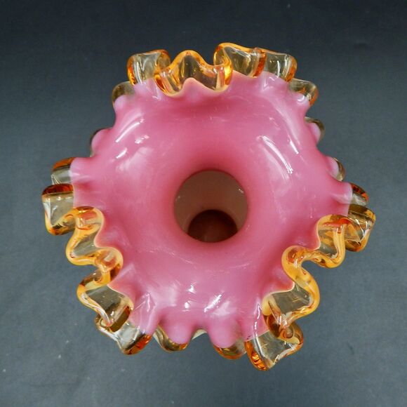 Milk Glass Vase Ruffled Top Pink Cased Gold Crest 7 Inch Stevens & Williams? - Picture 6 of 8